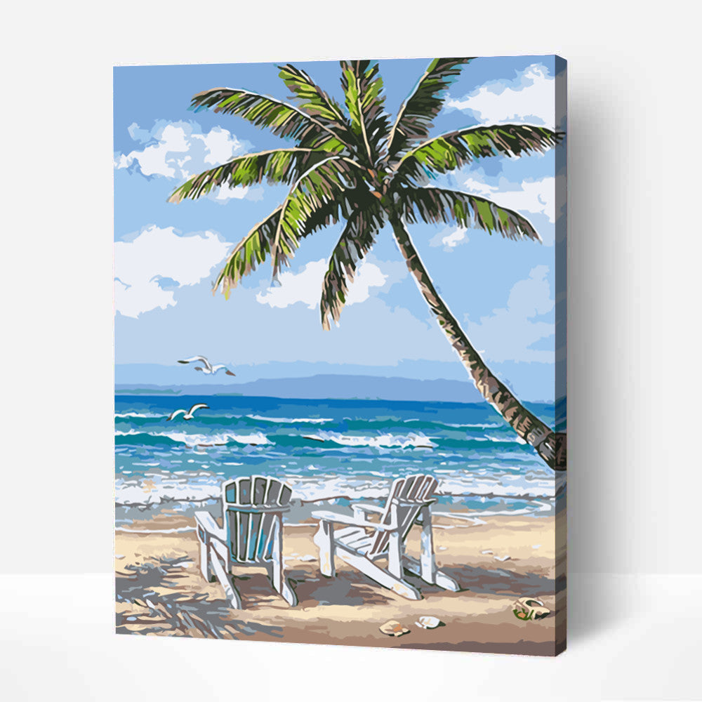Coconut Trees Beach-PEINTURE PAR NUMERO