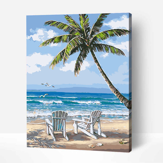 Coconut Trees Beach-PEINTURE PAR NUMERO