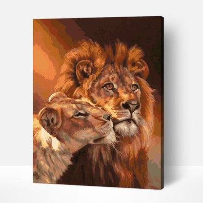 Lion mâle et femelle en amour-PEINTURE PAR NUMERO