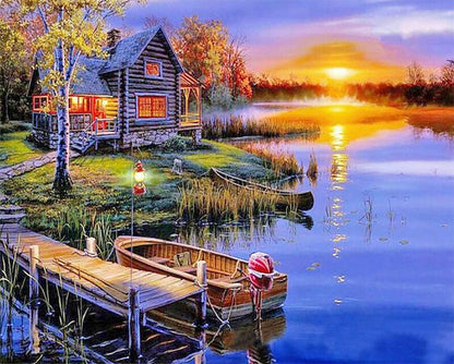 Petit couché de soleil en rivière-PEINTURE PAR NUMERO