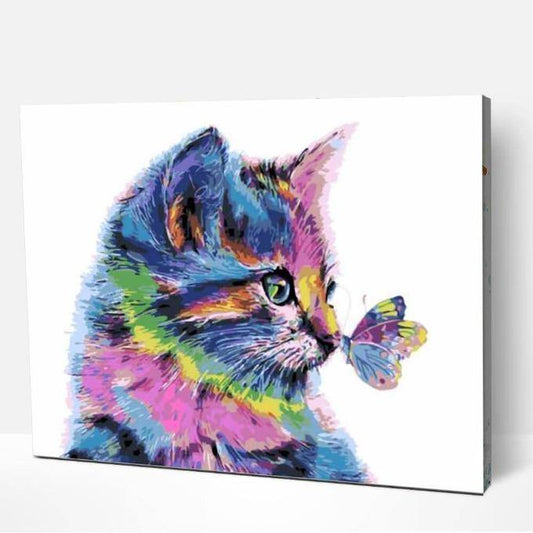 Cute Cat and Butterfly-PEINTURE PAR NUMERO