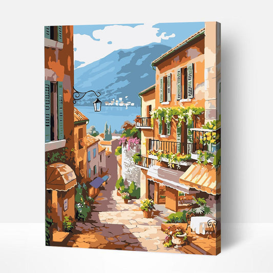 Village côtier italien- Peinture Par Numéros-PEINTURE PAR NUMERO