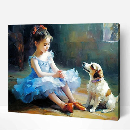 Petite ballerina et son chien-PEINTURE PAR NUMERO