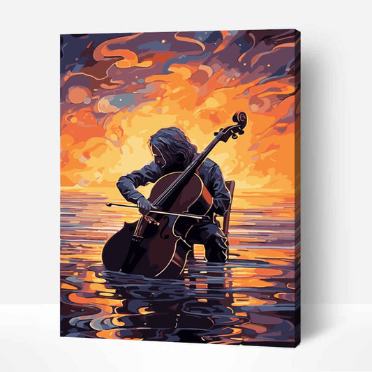 Violoncelliste dans Flow of Music-PEINTURE PAR NUMERO