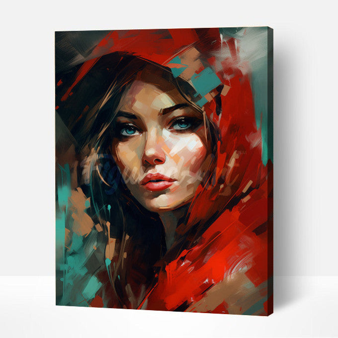 Femme au foulard rouge-PEINTURE PAR NUMERO