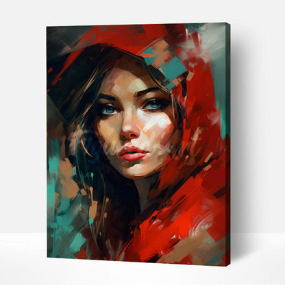 Femme au foulard rouge-PEINTURE PAR NUMERO
