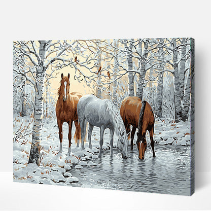 Chevaux a la fin de l'hiver-PEINTURE PAR NUMERO