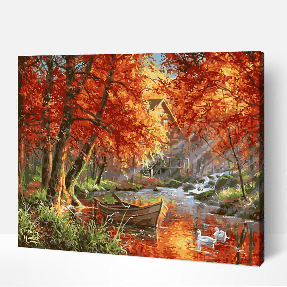 Rivière d'Automne et barque-PEINTURE PAR NUMERO