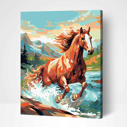 Horse running on water-PEINTURE PAR NUMERO