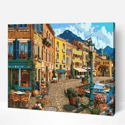 Village italien au bord du lac-PEINTURE PAR NUMERO