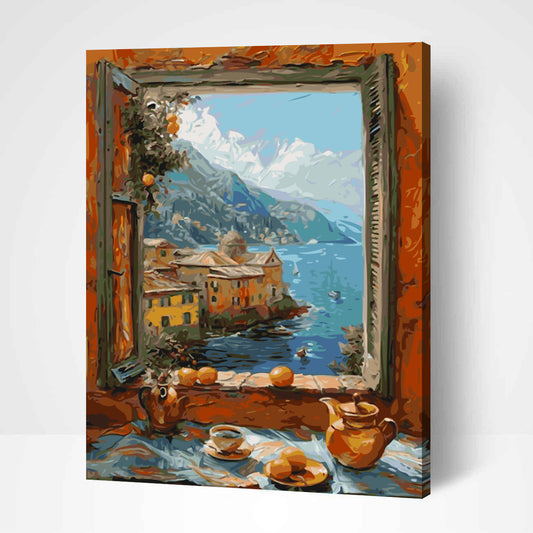 Fenêtre sur la Mer Méditerranée-PEINTURE PAR NUMERO