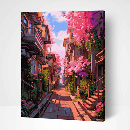 Rue des Cerisiers en Fleurs à Tokyo-PEINTURE PAR NUMERO