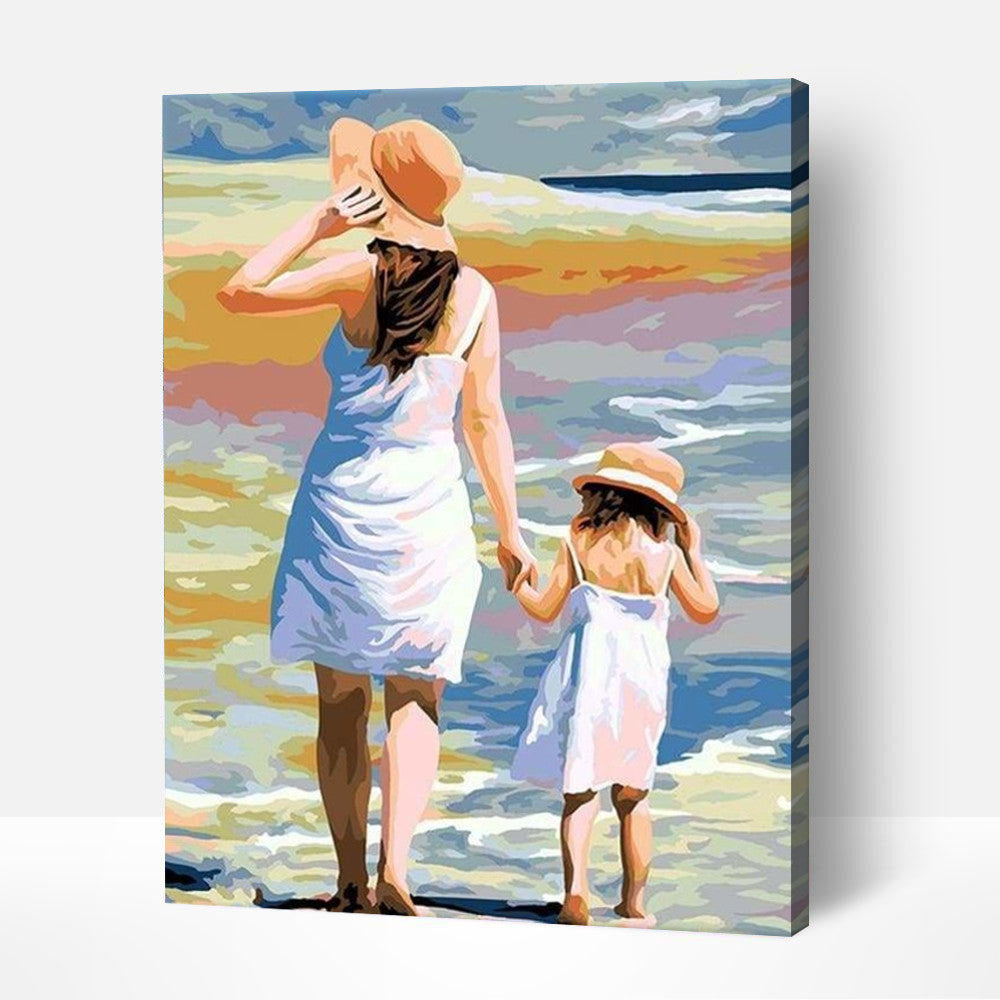 Mére et fille a la plage-PEINTURE PAR NUMERO