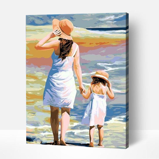 Mére et fille a la plage-PEINTURE PAR NUMERO