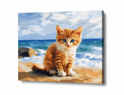 Petit chat au bord de la mer-PEINTURE PAR NUMERO